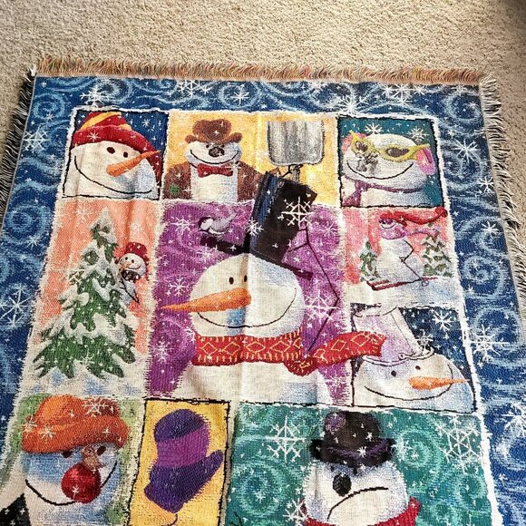 Vintage Mohawk Home Snowman Holiday Throw Blanket Tapestry Made in USA 60X50 in - Picture 3 of 8
